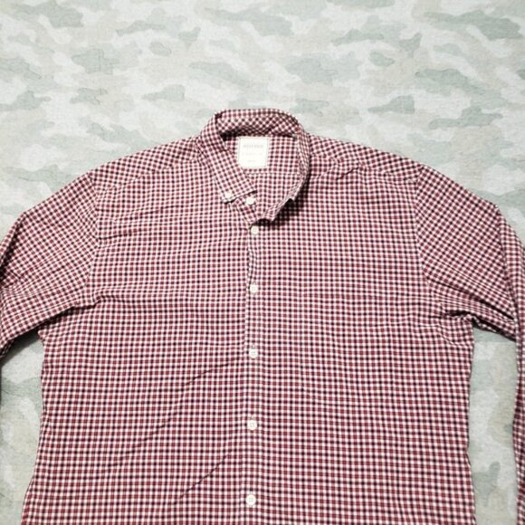 Billy Reid Shirt Mens Large Red Pockets Long Sleeve Button-Up Check - Picture 3 of 9